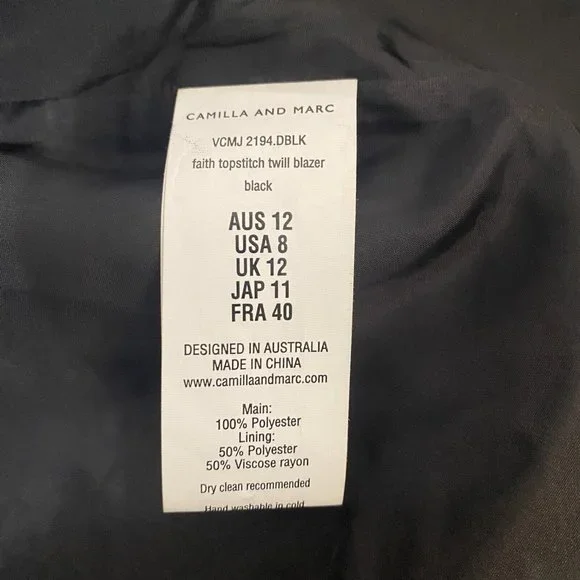 Camilla And Marc Size 12 Black Faith Topstitch Twill Blazer Jacket Belt RRP$550 - Picture 8 of 11